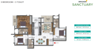 Brigade Sanctuary floor plan 3bhk